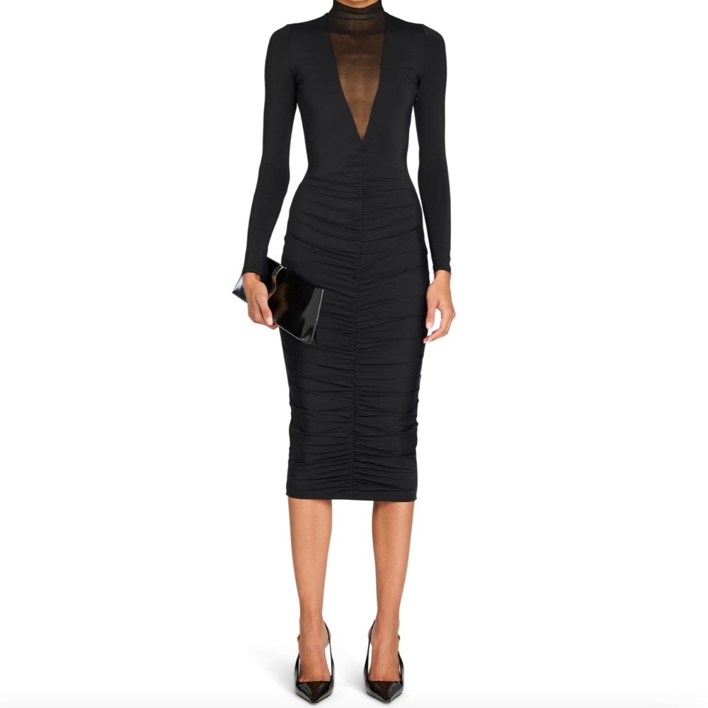 SEROYA Prinyanka Mesh V-Cut Midi Dress